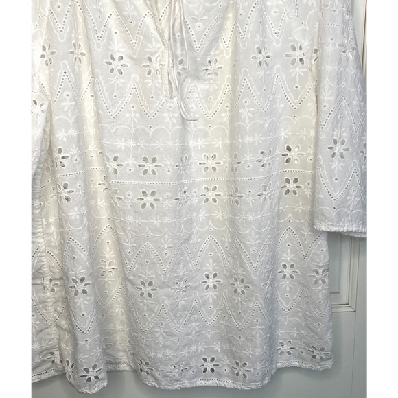 J. Jill Women's White Cotton Embroidered Eyelet Peasant Top Sz XL Coquette Boho - Picture 3 of 11